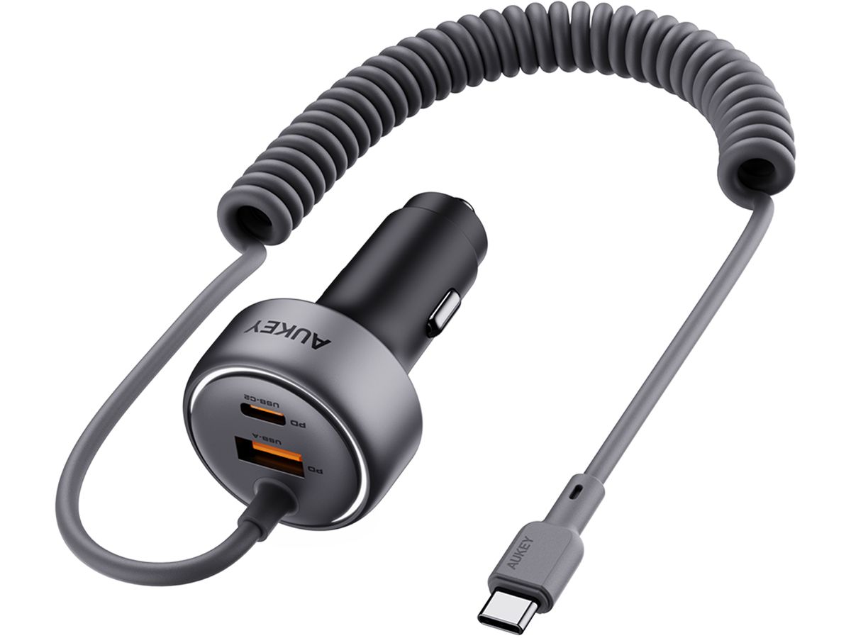 AUKEY Pathfinder Sling Car Char. CC-P2 2-Port,USB-A&C,Buit-in-Cable (0689323788149)