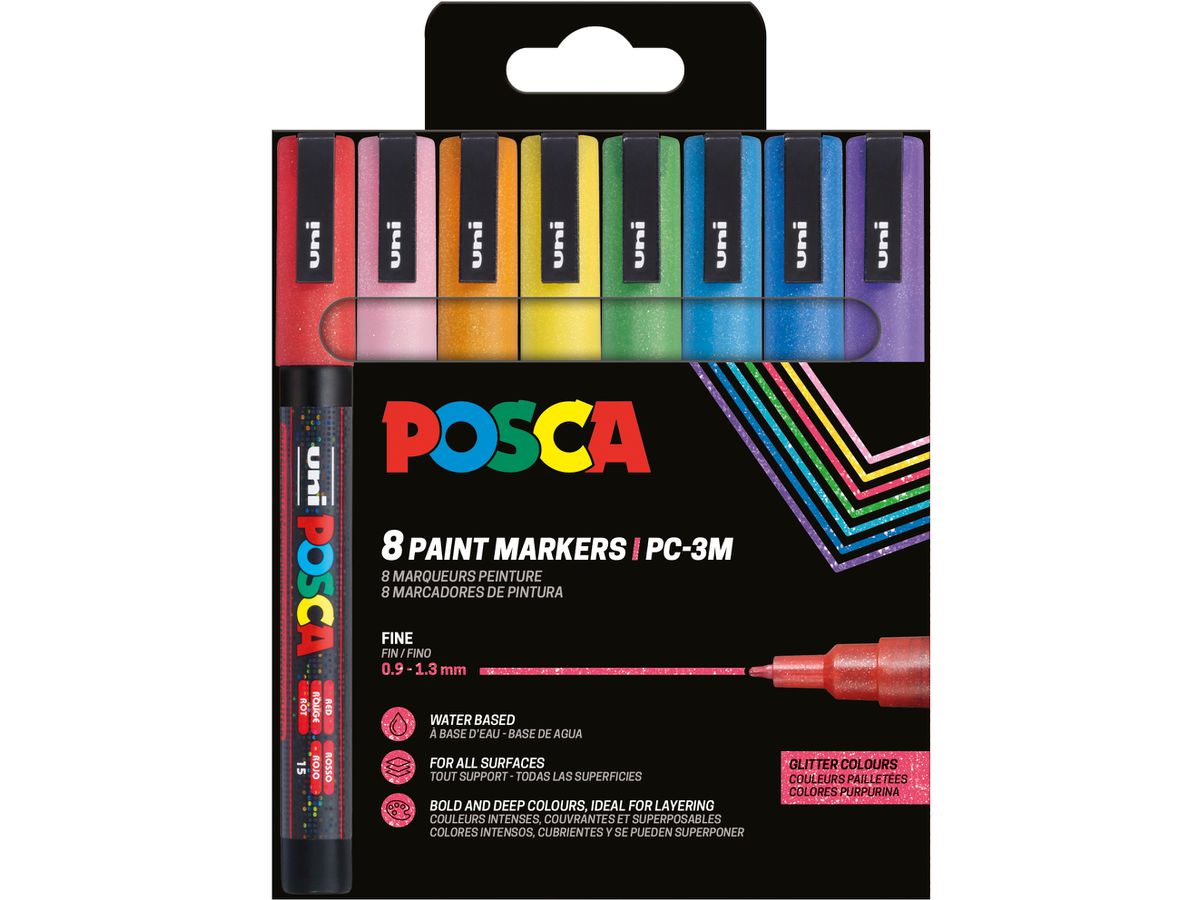 POSCA Marker 0.9-1.3mm PC-3ML 8P SE Sparkling 8 colori (3701614901307)