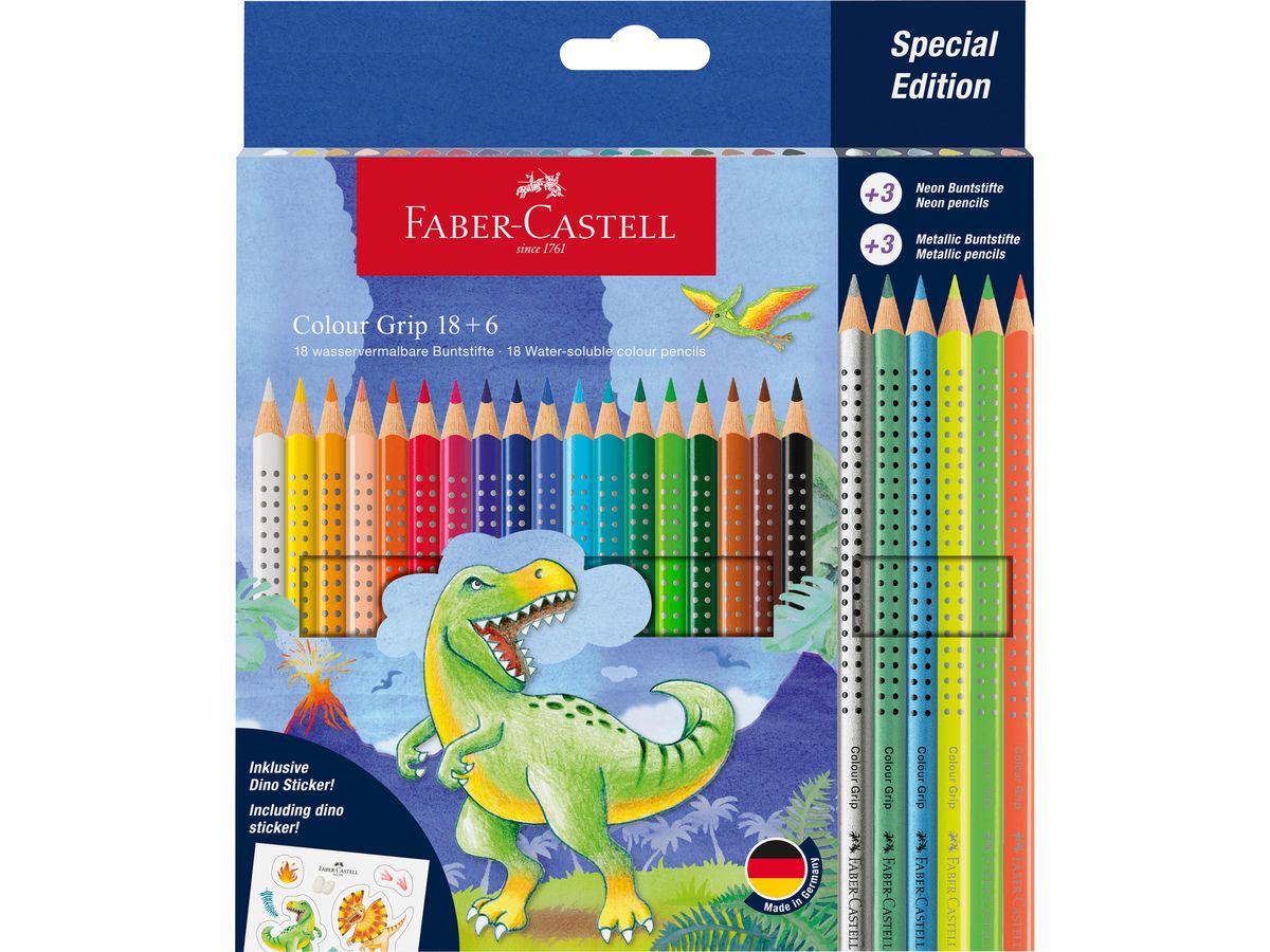 FABER-CASTELL Farbstifte Colour Grip 201546 Dino 18+6 Stück (4005402015467)