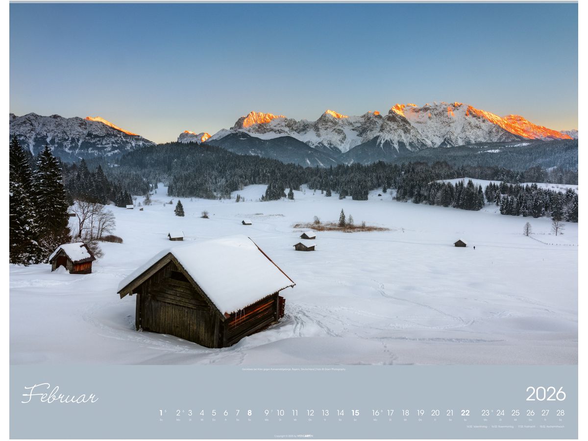WEINGARTEN Calendario 2026 3312192+26 Alpen im Licht DE 55x46cm (9783839902646)