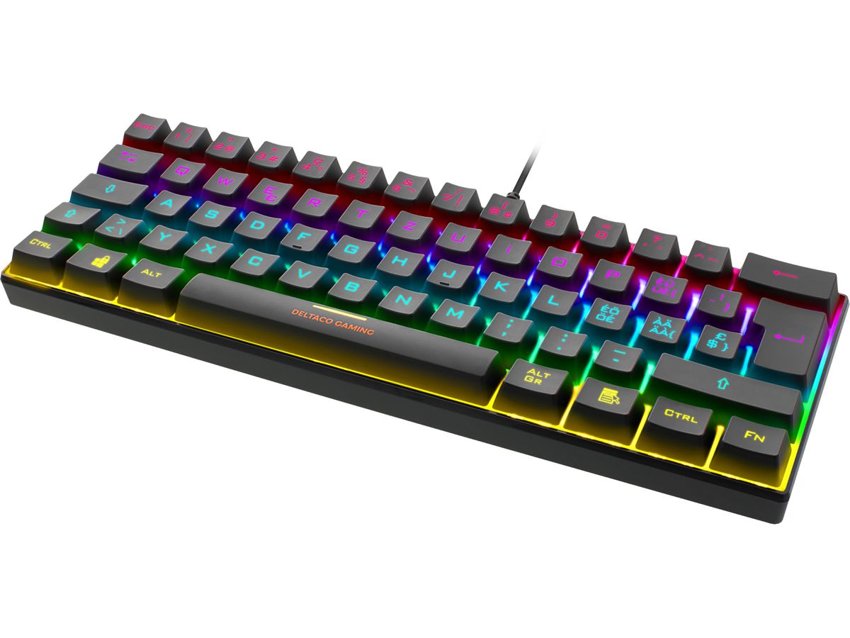 DELTACO TKL Gaming Keyboard mech RGB GAM-075-CH red switch, CH-Layout, black (7333048049186)