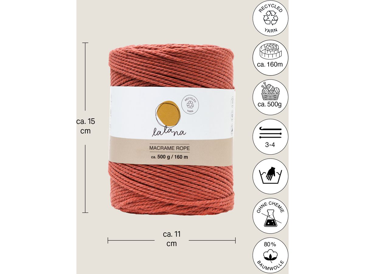 I AM CREATIVE Macrame Rope 6203.18 rusty, 2mm, 500g (7640415812251)