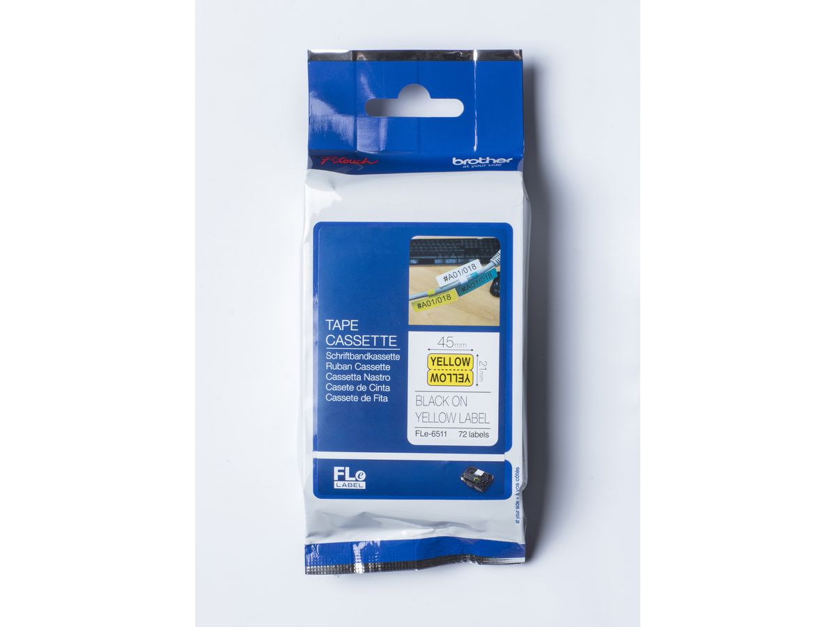 PTOUCH Einzelfähnchen schwarz/gelb FLE-6511 PTP900W 21mmx45mm (4977766769662)