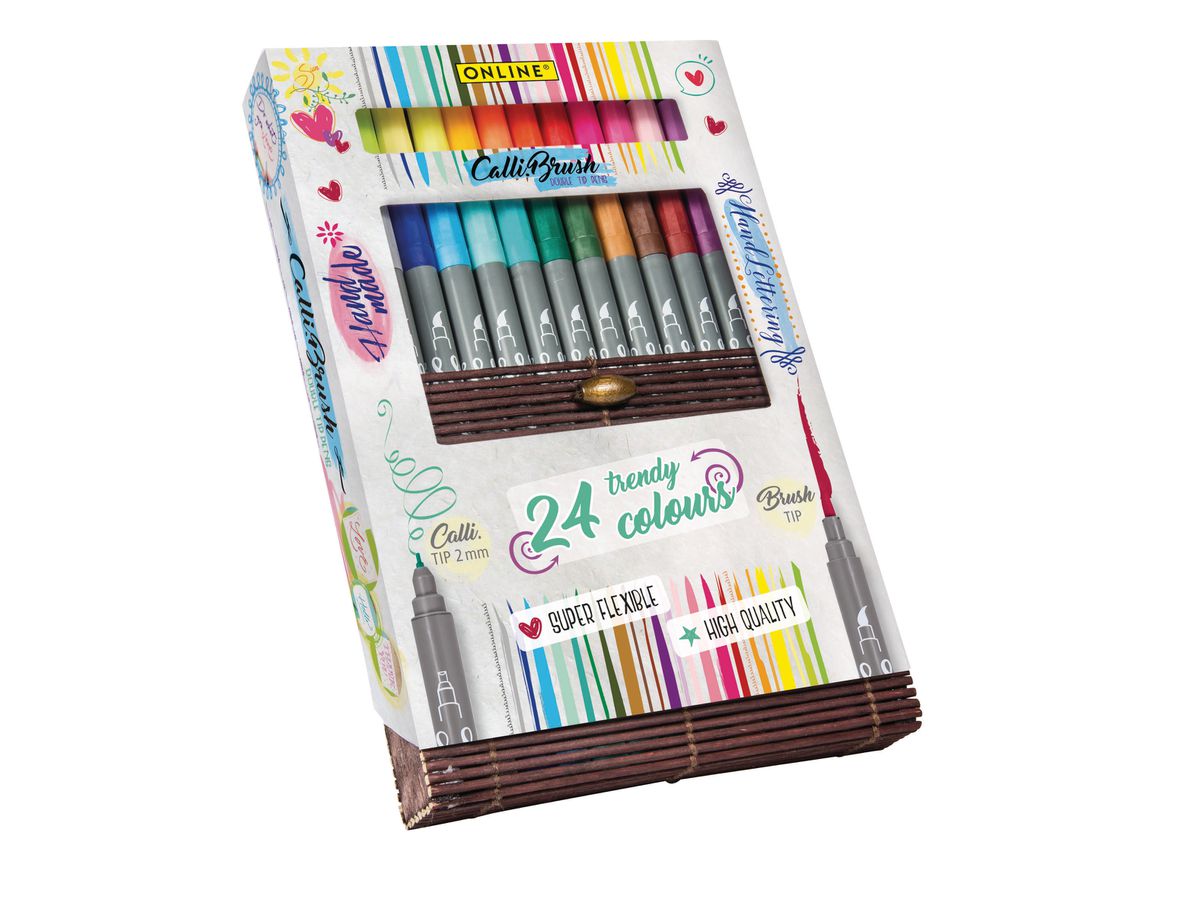 ONLINE Callibrush Pen Double Tip 19082 Bamboo Case (4014421190826)