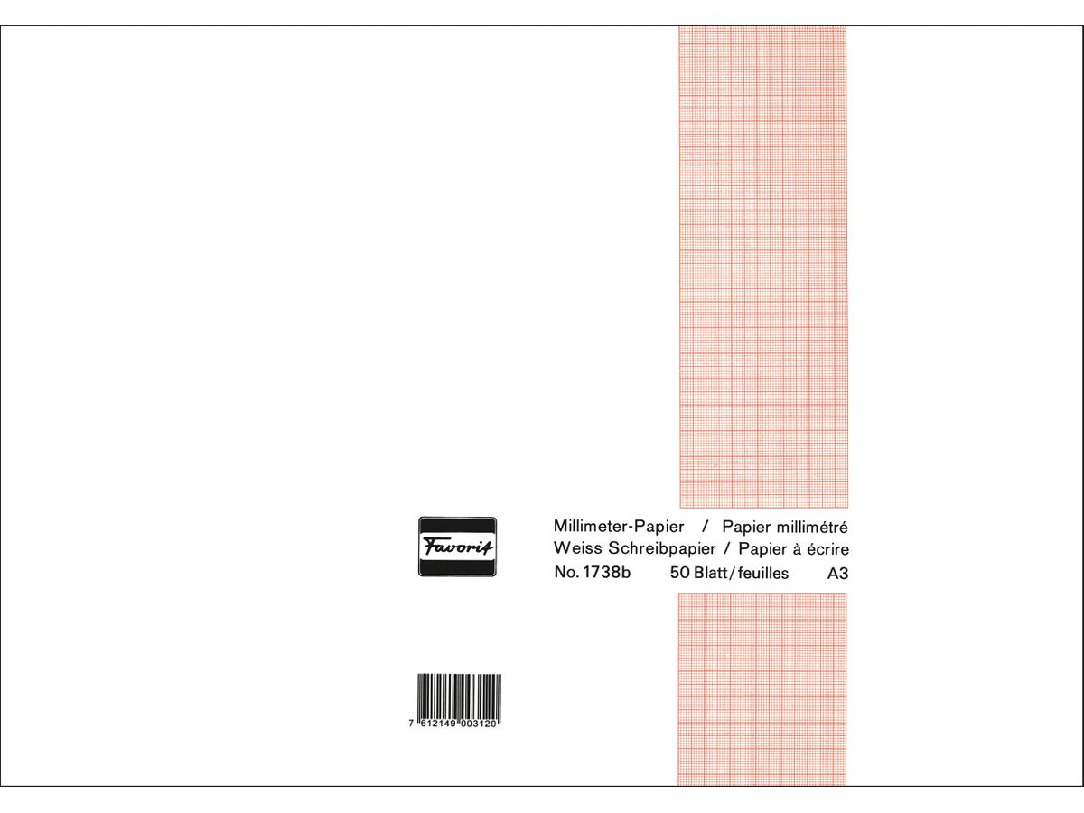 FAVORIT Blocco A3 1738 B bianco 80g 50 fogli (7612149003120)