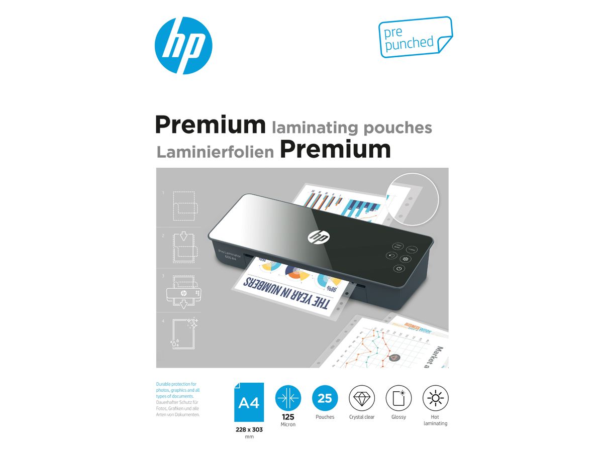HP Pochettes plastific. B A4, préperforé, 120 Mic (4030152091225)