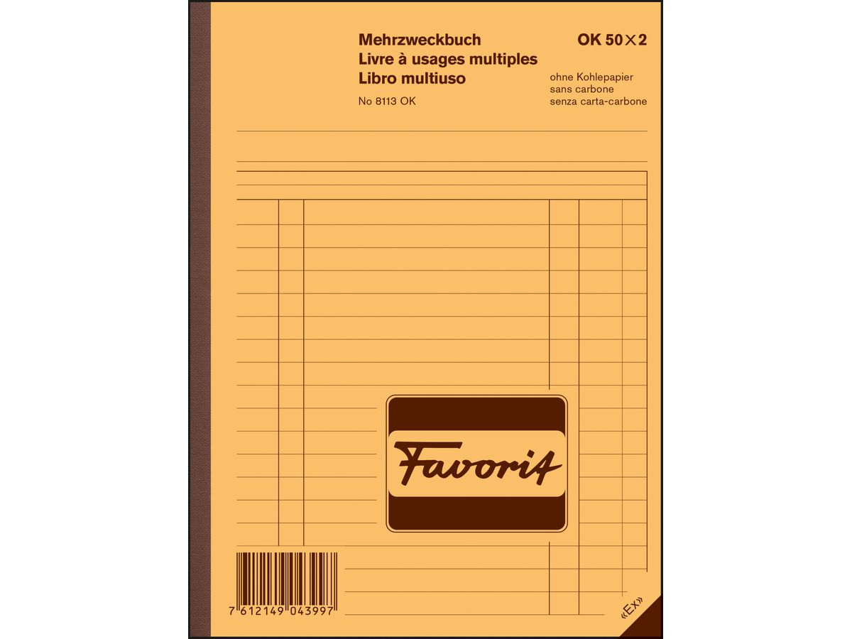 FAVORIT Mehrzweckbuch D/F/I A5 8113OK blau/weiss 50x2 Blatt (7612149043997)