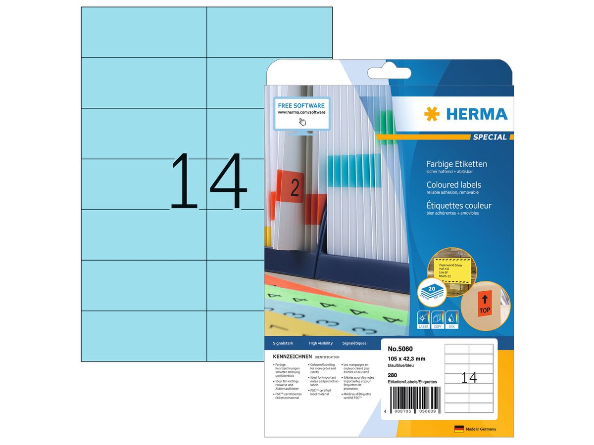 HERMA Etiquettes Special 105x42,3mm 5060 bleu 280 pcs. (4008705050609)