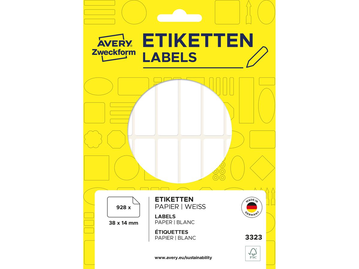 AVERY ZWECKFORM Étiquettes univers. 38x14mm 3323 blanc 928 pcs/29 flls. (4004182033234)