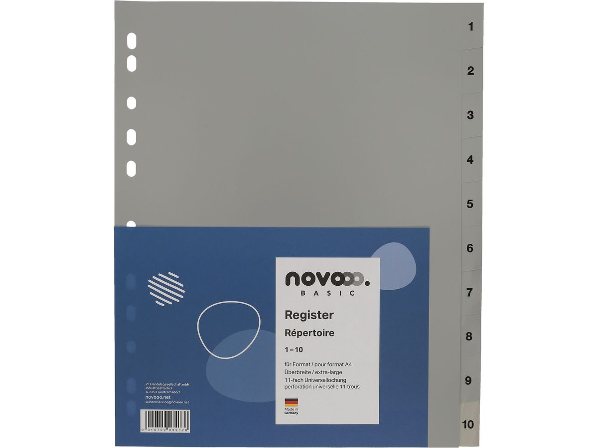 NOVOOO Répertoires PP A4+ 40960 gris 1-10 (9010729032078)