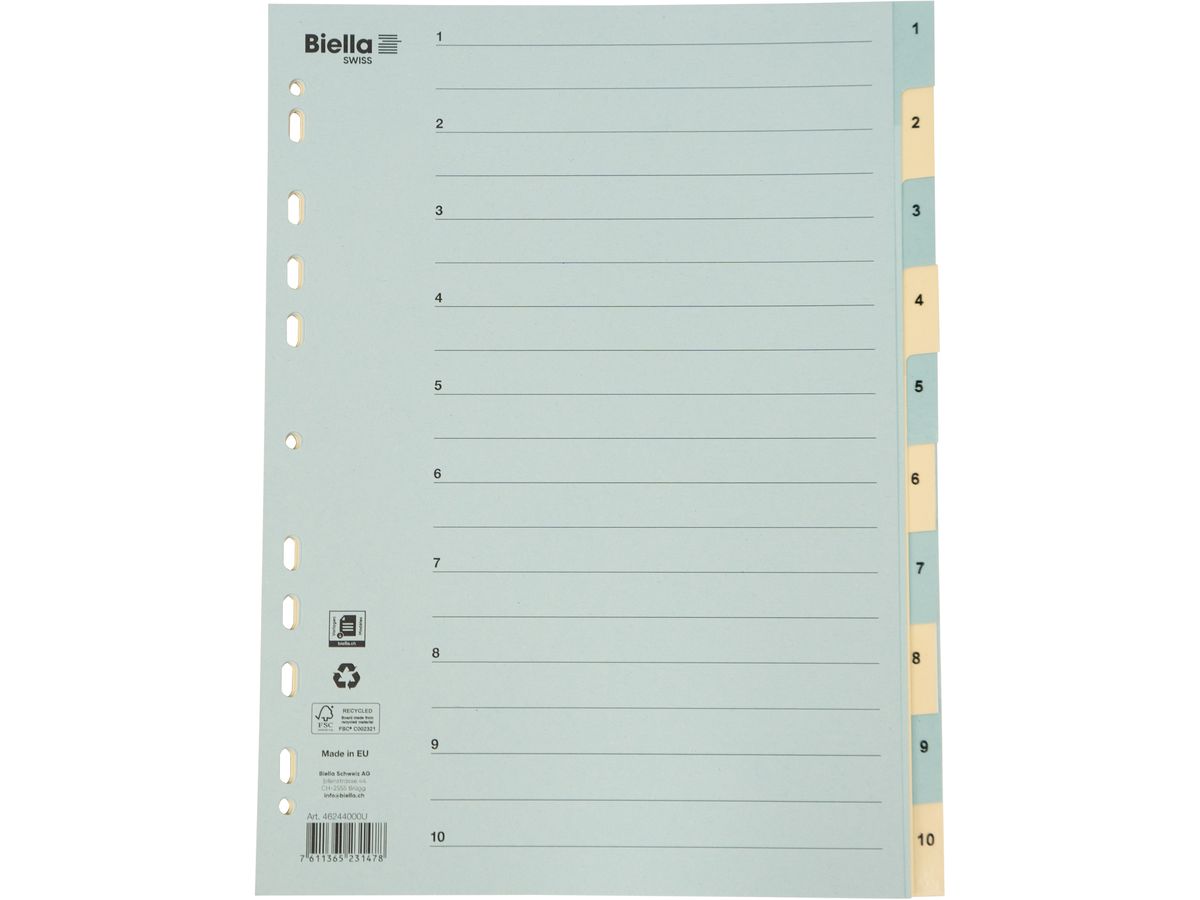 BIELLA Répertoires carton 210g A4 46244000U bleu/jaune 1-10 (7611365231478)