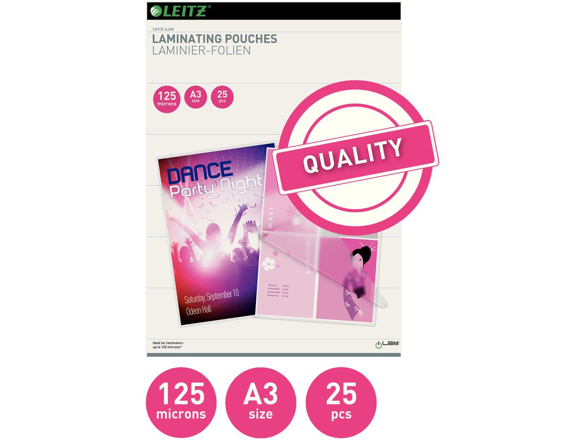 LEITZ Laminiertasche A3 33836 glanz, 125my 25 Stk (5411313338363)