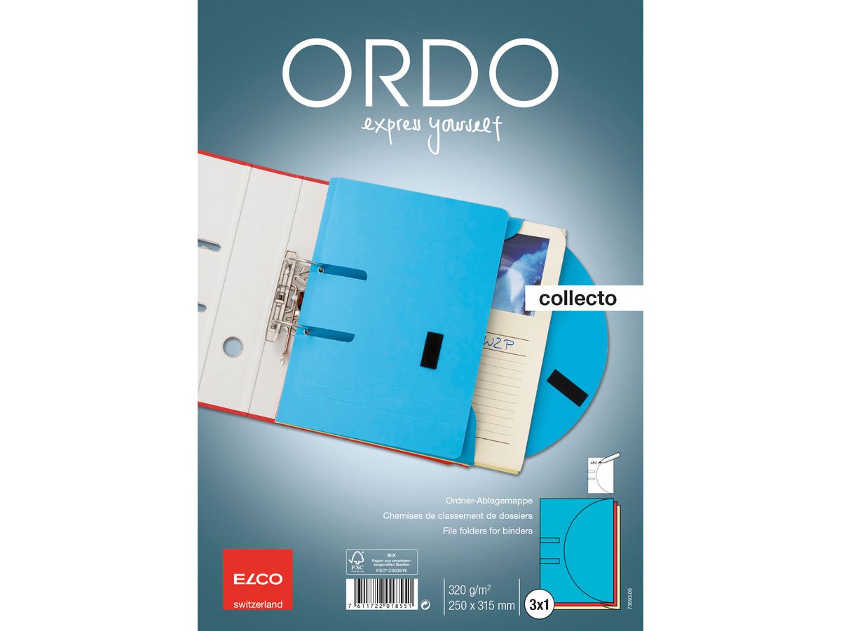 ELCO Organisationsmappe Ordo A4 73693.00 collecto, assortiert 3 Stück (7611722018568)