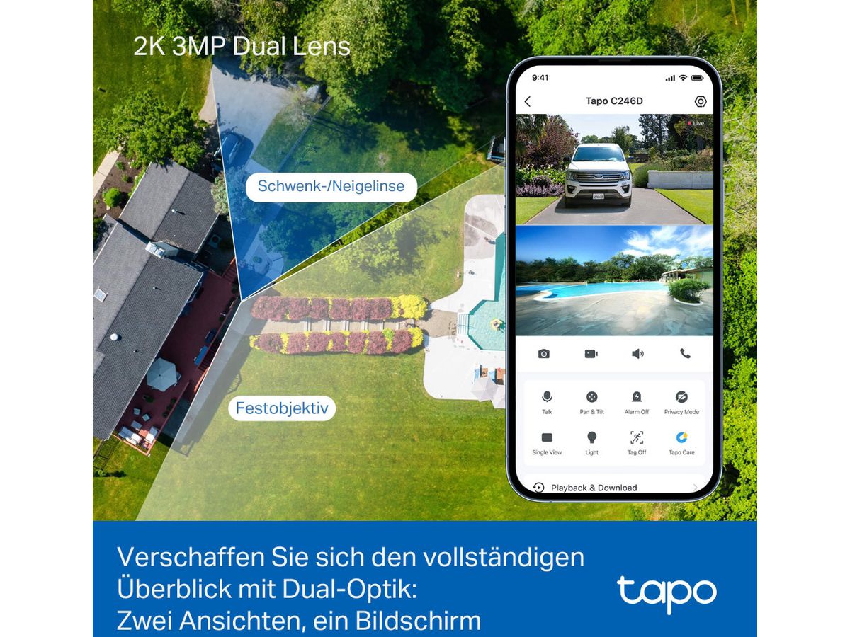 TP-LINK Indoor/Outdoor Security Cam Tapo C246D Pan/Tilt, Dual Lens (1210002602747)