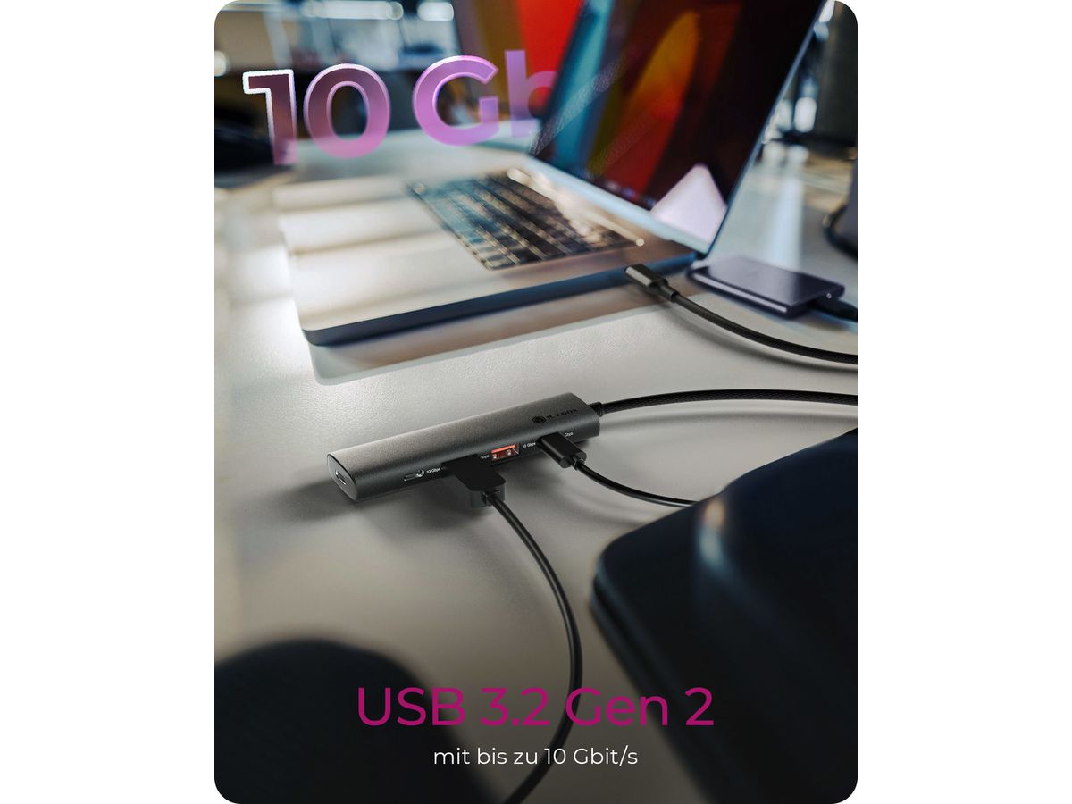 ICY BOX 4-Port USB 3.2 Gen 2 Hub IB-HUB1437-CPD 2x USB-C & 2x USB-A, PD 100W (4250078174981)