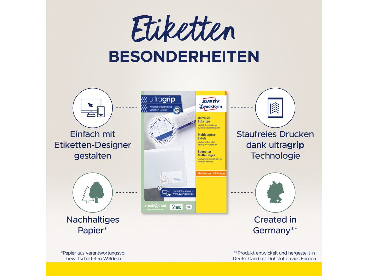 AVERY ZWECKFORM Etichette 64x50mm 3672 bianco 1500 pz./100 fogli (4004182036723)