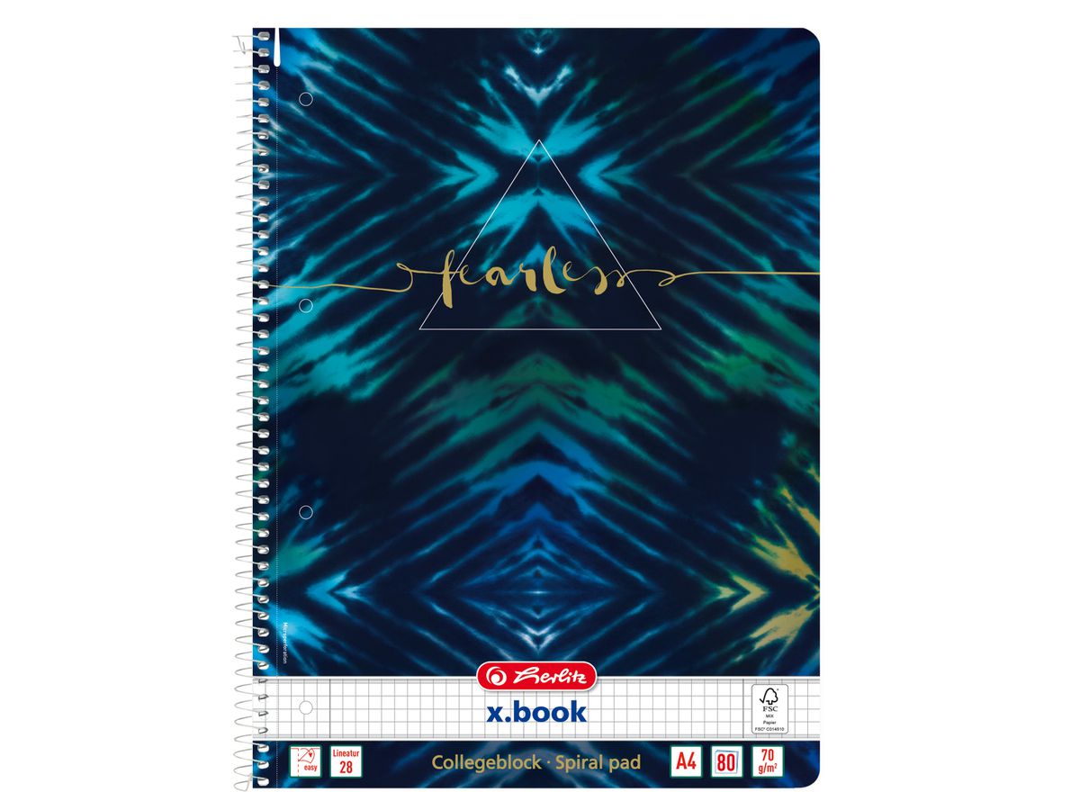 HERLITZ Bloc à spirales A4, 70 g/m2 50044153 New Batik Fearless kariert 5mm (4008110365244)
