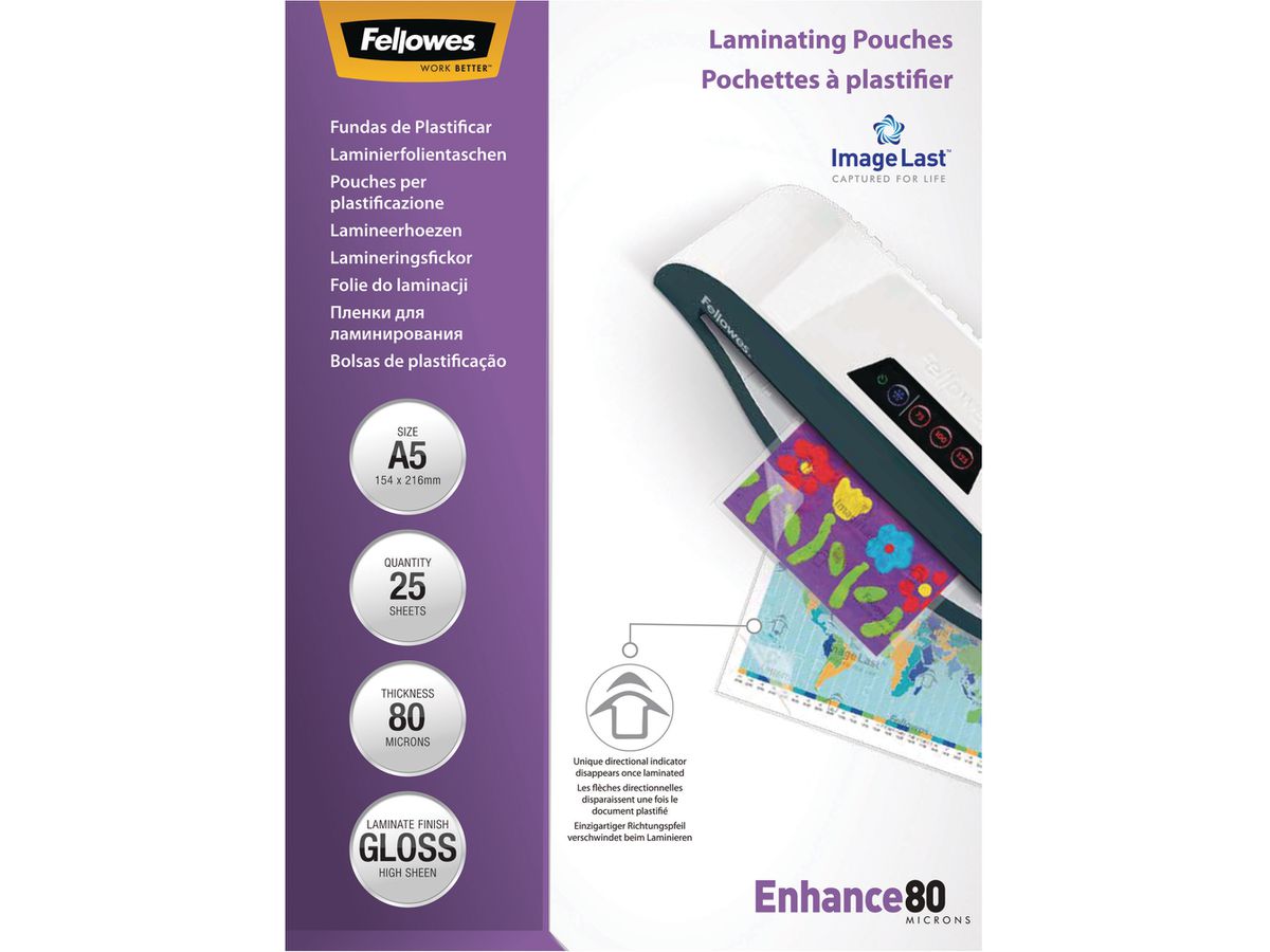 FELLOWES Pochettes à plastifier A5 5396003 brillant, 80my 25 pcs. (0077511539602)