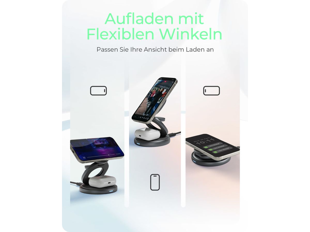 ICY BOX 3in1 Wireless Charging Stand IB-SH101-CH up to 15W, USB-C (4250078174325)