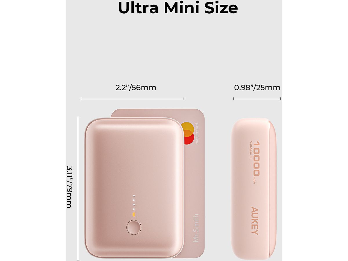 AUKEY Spark Mini 10000, 20W, PD,QC PB-Y55 PI Powerbank,Pink,USB-C,USB-A (0689323789290)