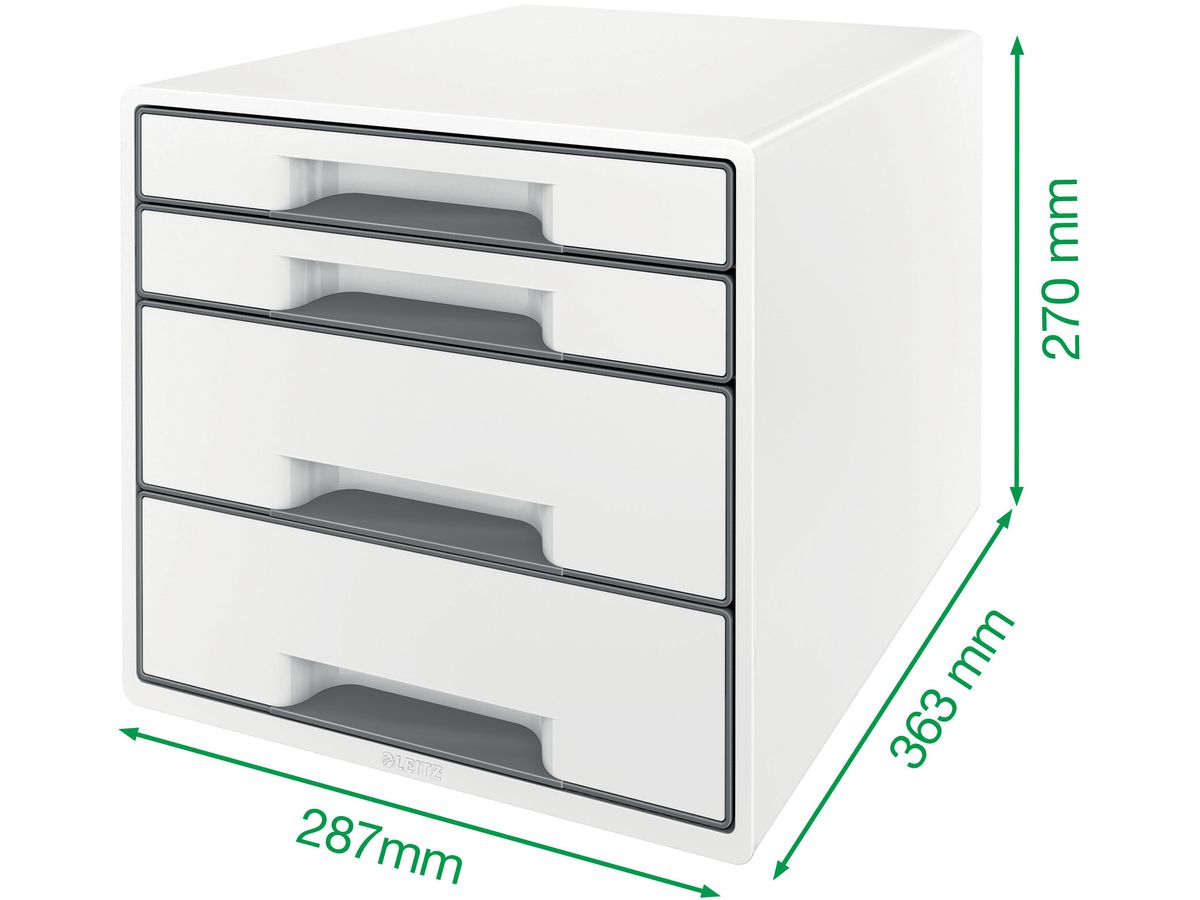 LEITZ Schubladenbox WOW Cube A4 5213-20-26 weiss/rot, 4 Schubladen (4002432135172)