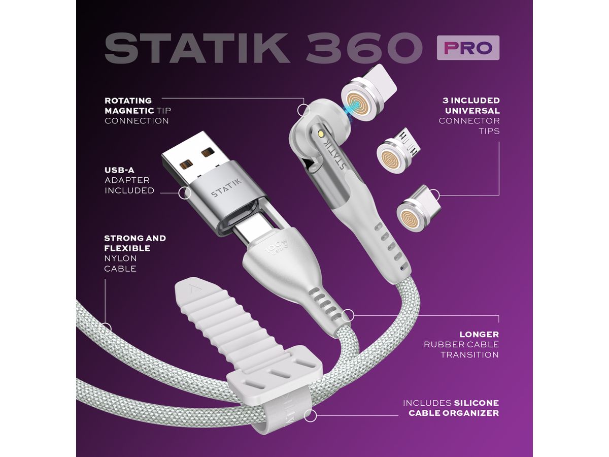 STATIK Statik 360 Pro, Uni.Mag. Tip PUP-0520-WHT-6FT Cable 2.0, 2m, 100W White (0810024056835)