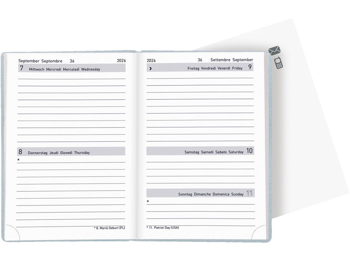 BIELLA Taschenagenda Tell 2026 823201060026U 2T/1S hellblau ML 8.5x12.5cm (7611365525201)