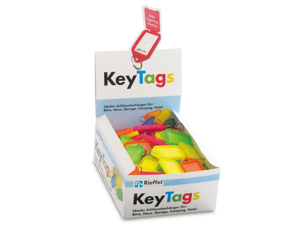 RIEFFEL SWITZERLAND Etiquettes clé 38x22mm KT 1000 NEON STV neon ass., Display 100 pcs. (7630010411317)