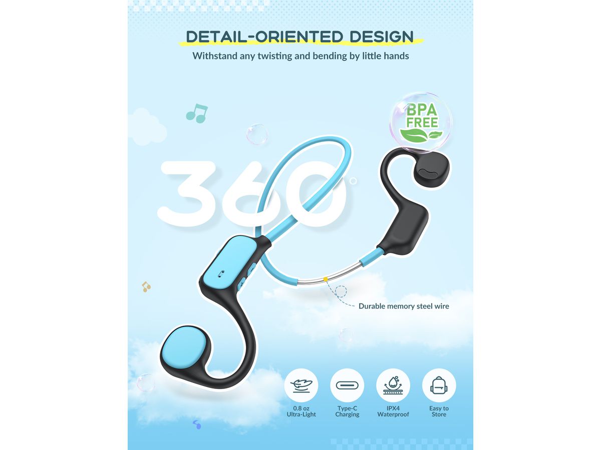ICLEVER Kids Air Conduction Headphones C01-2589N-01 OWS01, BT, blue/black (6934911798401)