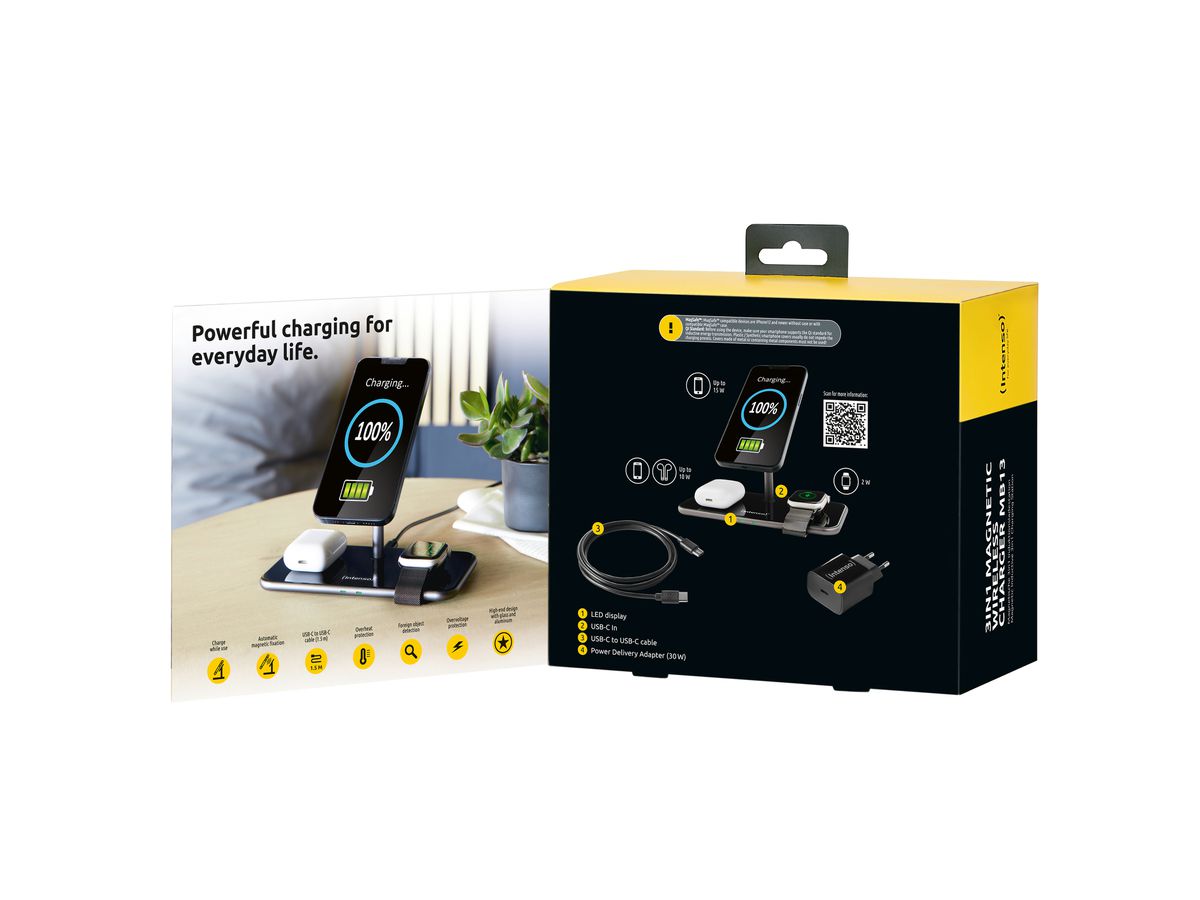 INTENSO Magnetic Wl Charg. Stand MB13 7410810 MagSafe comp., 3 in 1 black (4034303032709)