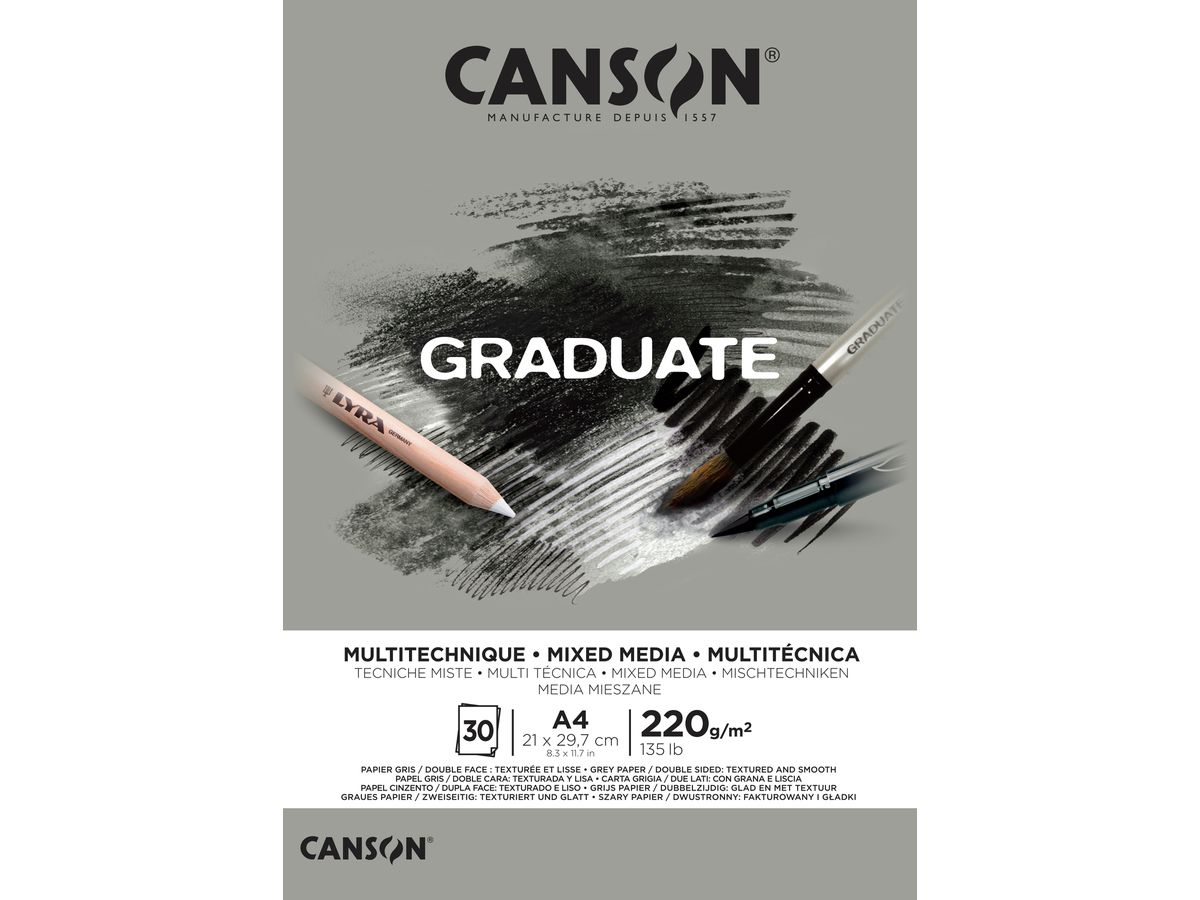 CANSON Graduate Mixed Media A4 400110371 20 Blatt, grau, 220g (3148950021113)