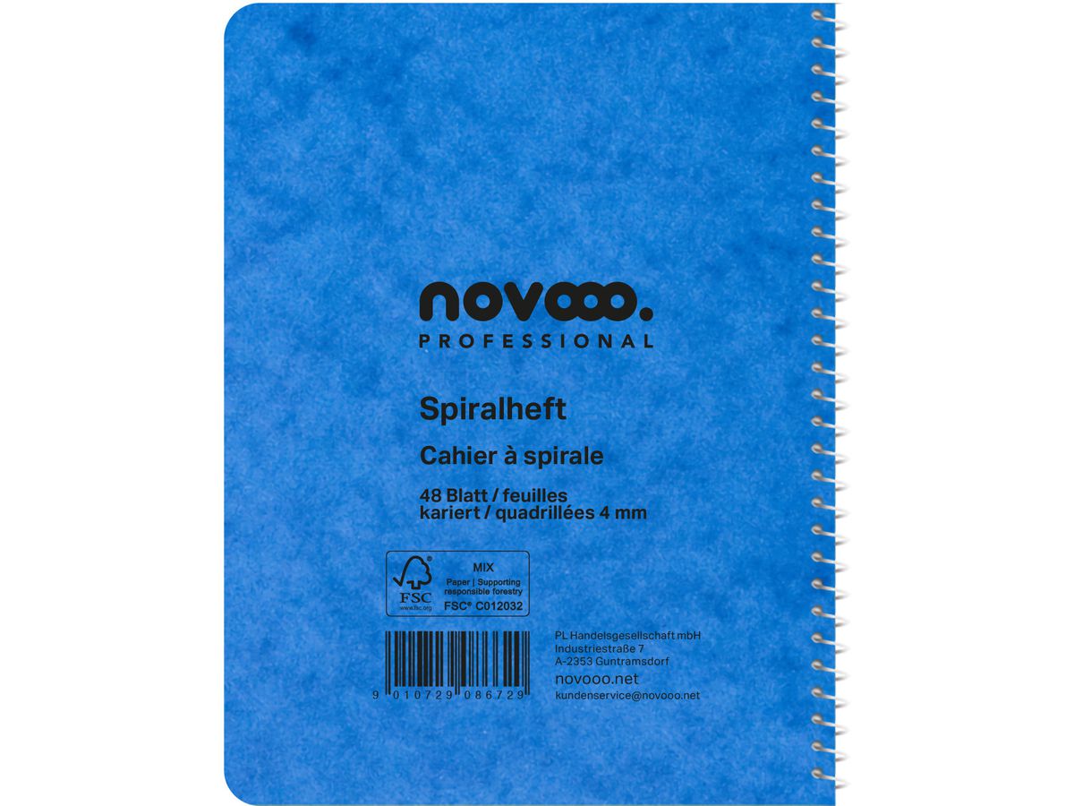 NOVOOO Spiralheft ass. 10.6×14.6cm 729778 kariert, 4mm, 70g 48 Blatt (9010729086729)