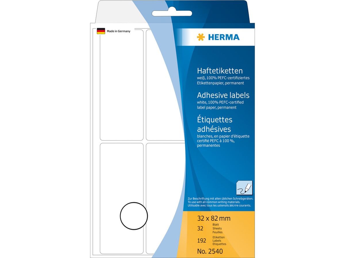 HERMA Etiketten 32×82mm 2540 weiss 192 Stück (4008705025409)