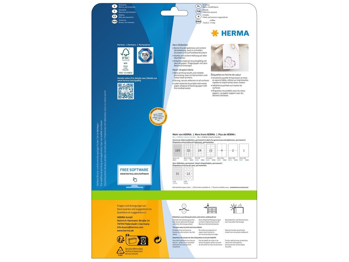 HERMA Etichette Premium 35mm 10790 cuore, bianco 350 pezzi (4008705107907)