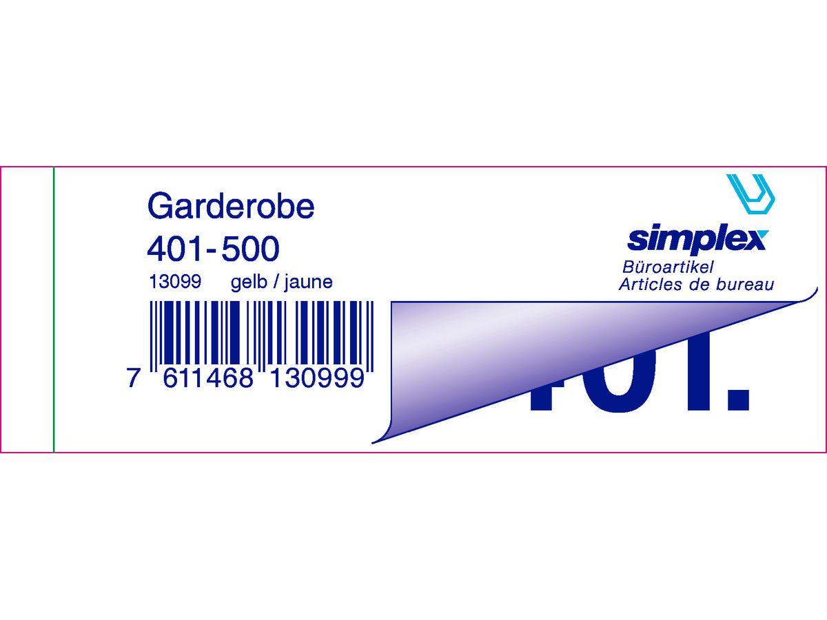 SIMPLEX Garderobenblock 401-500 13099 gelb 100 Blatt (7611468130999)
