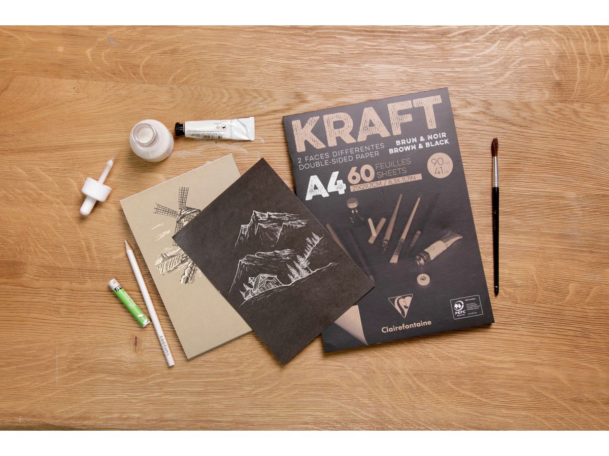 CLAIREFONTAINE Bloc papier kraft A5 975817C Marron/noir 60 feuilles (3329689758178)