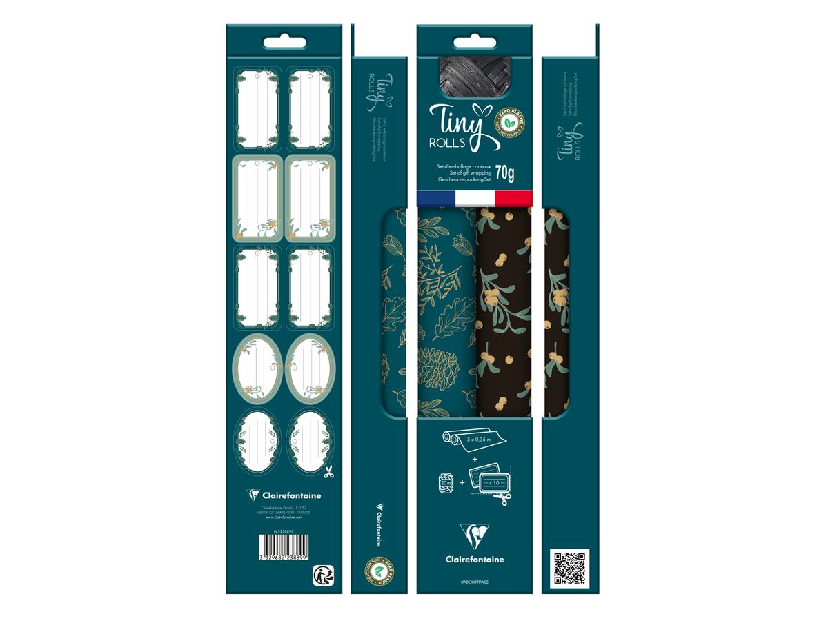 CLAIREFONTAINE Tiny Rolls Set noir/bleu 223889C 5x0,35m, ruban inclus (3329682238899)
