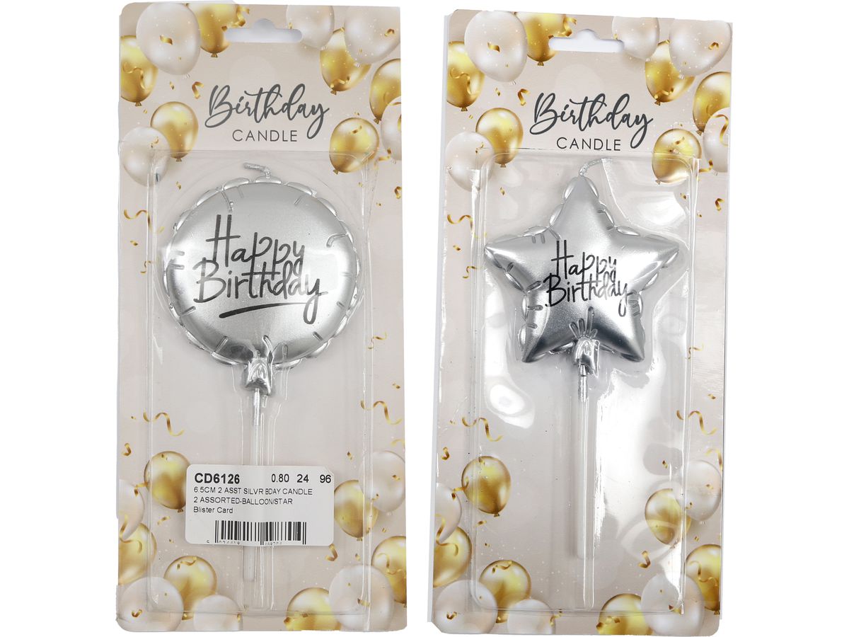 ROOST Kerze Happy Birthday CD6126 Silber, assortiert (5024418498704)
