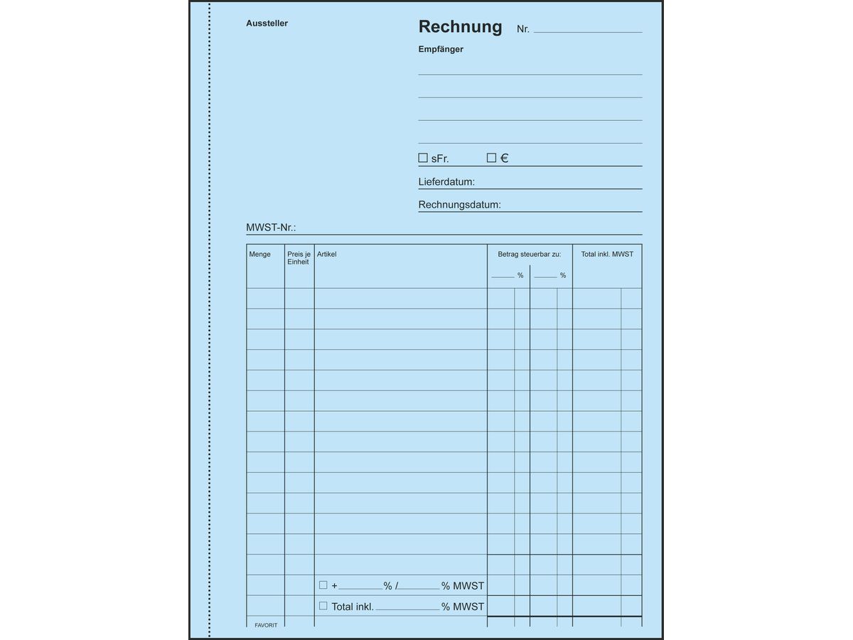 FAVORIT Bloc-notes form. factures A5 9211 OK papier autocopiant 50x2 flls. (7612149047490)