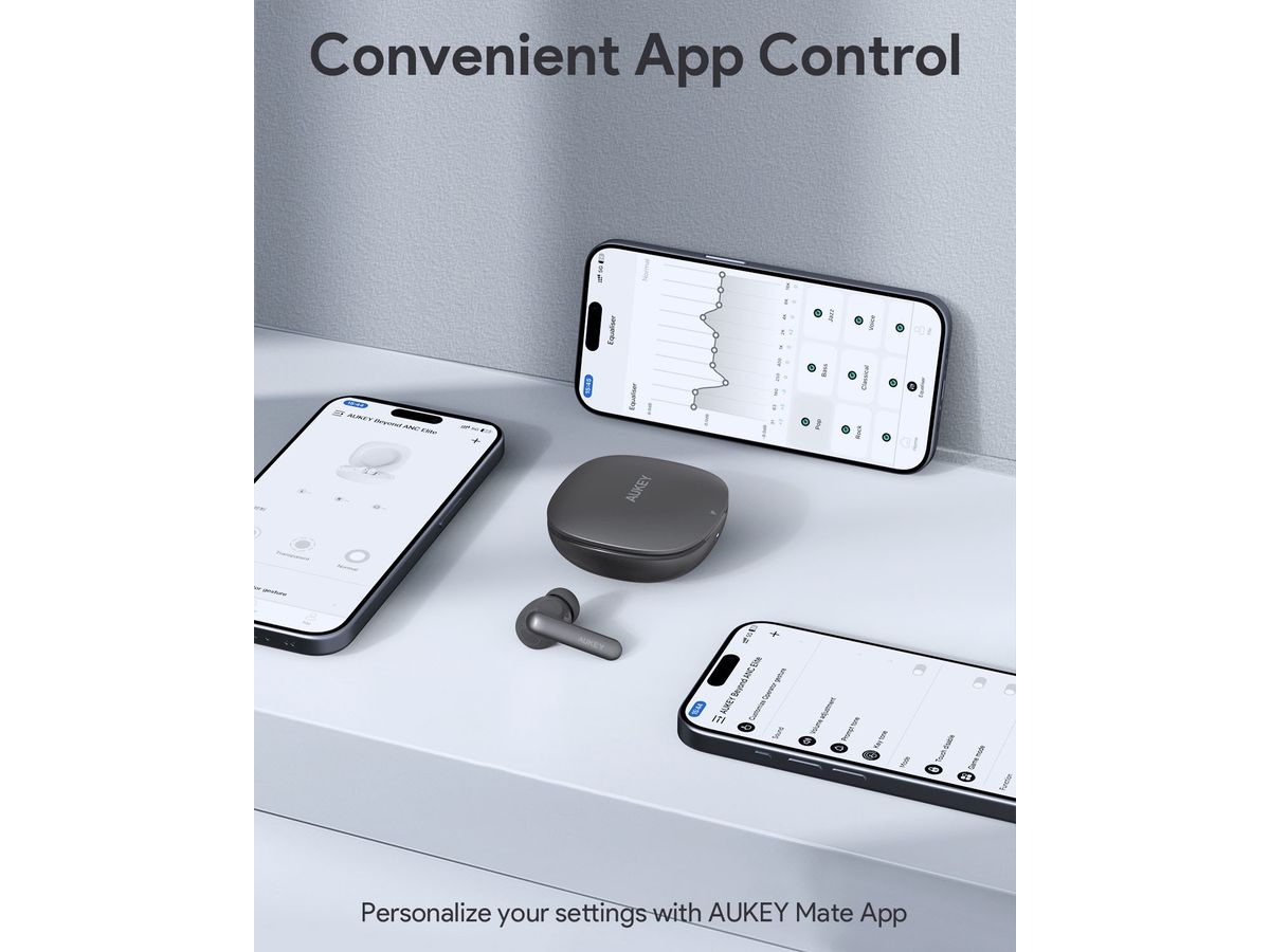 AUKEY Move Portable Earbuds EP-B2 GR TWS, Hybrid ANC Grey (0689323788637)