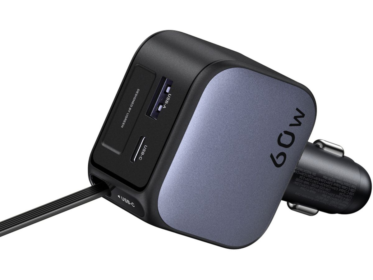 UGREEN Fast Car Charger 2-Port 60W 55212B Retractable Cable (6941876271306)