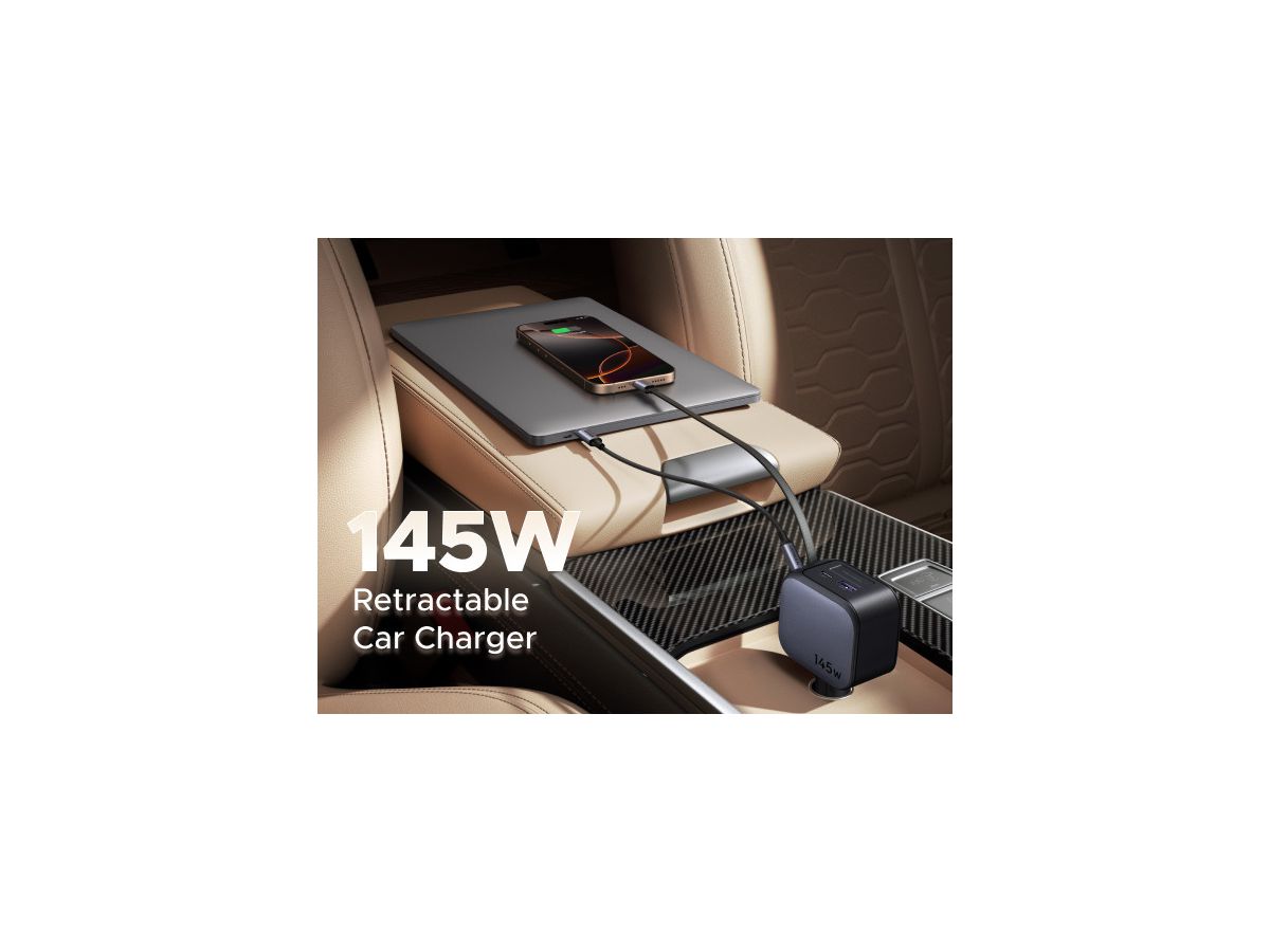 UGREEN Fast Car Charger 2-Port 145W 55910B Retractable Cable (6941876271405)