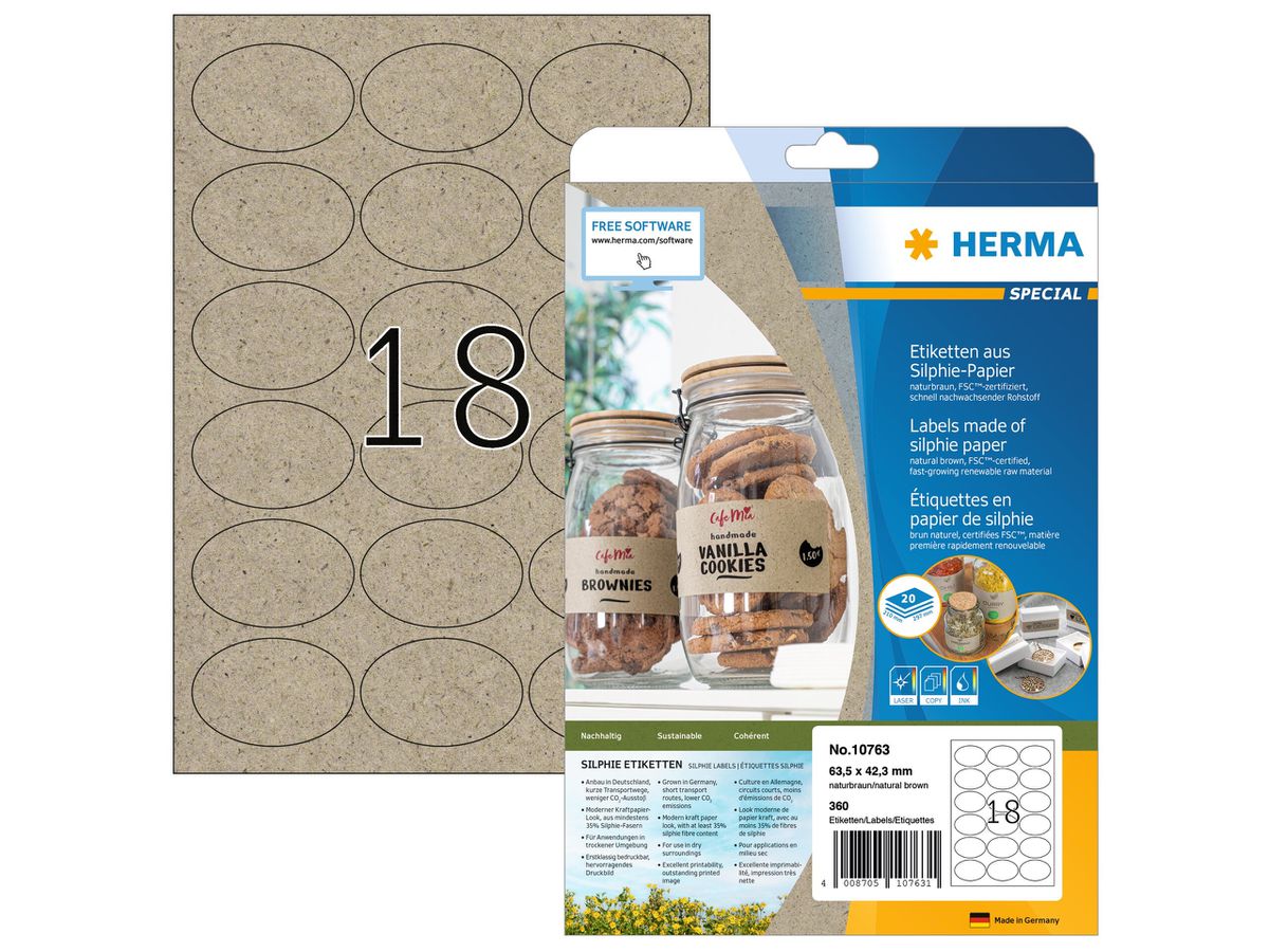 HERMA Étiquettes 63.5 x 42.3 mm 10763 en papier silphie 380 pcs. (4008705107631)