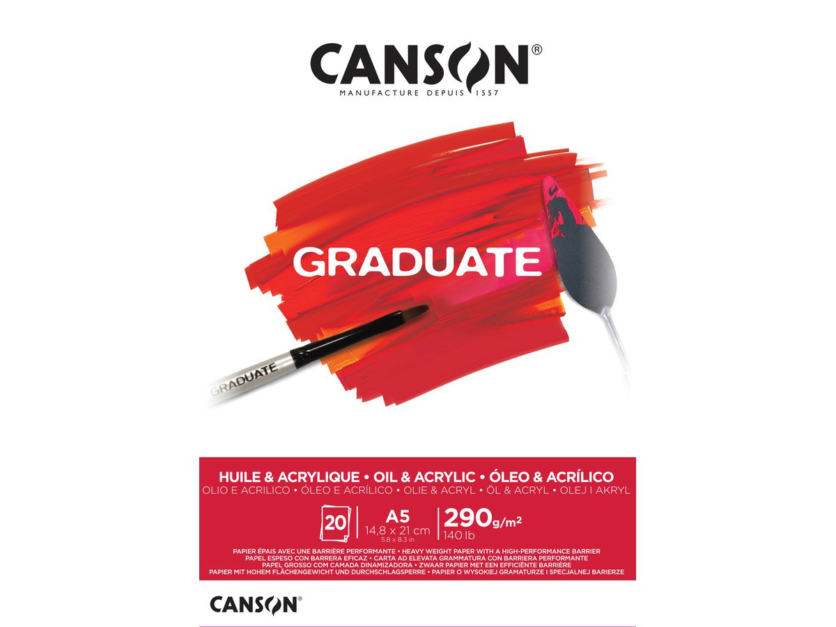 CANSON Graduate l'huile/acryl A5 400110379 20 flles, blance, 290g (3148950020420)