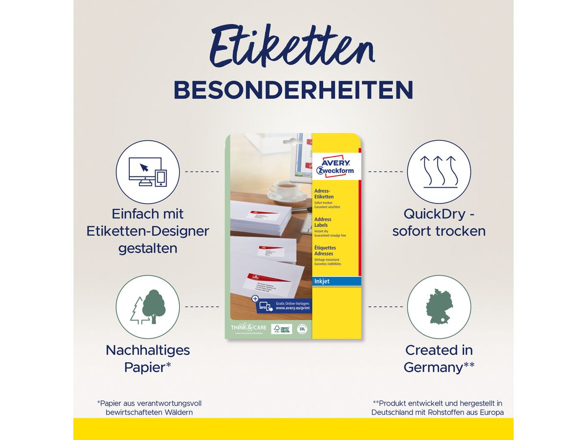 AVERY ZWECKFORM Etichet.p.indirizo 63,5x29,6mm J4792-25 InkJet, bianco 675pz./25fl. (4004182047927)