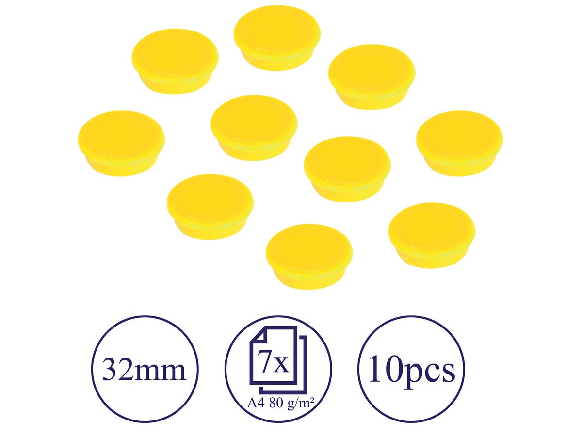 FRANKEN Aimants 32mm HM30 04 jaune 10 pièces (4016946052146)