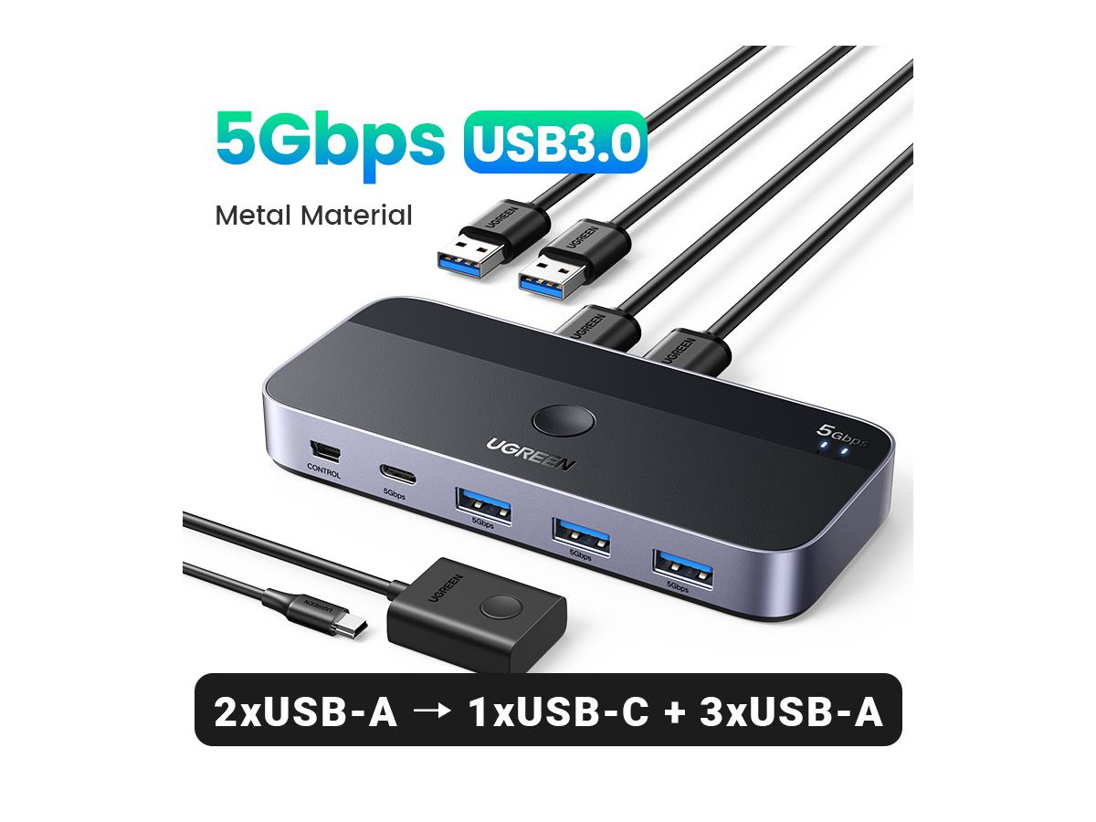 UGREEN 2x4 Sharing Switch Box 15705 USB 3.0 for 2PC's,Black (6941876217052)