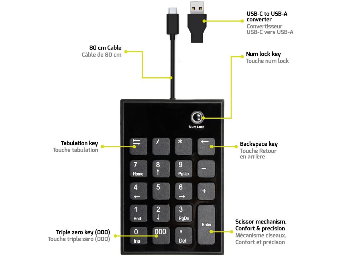 PORT Numeric Keypad wired 900801 USB-C/USB-A, PC/Mac (3567049008017)