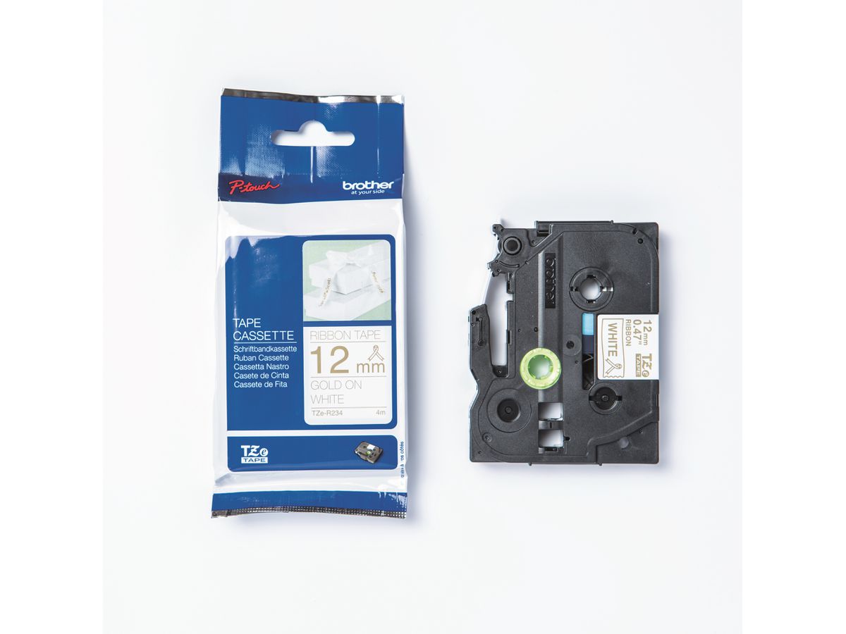 PTOUCH Nastro, tessile oro/bian. TZe-R234 PT-DV600VP 12 mm (4977766770316)
