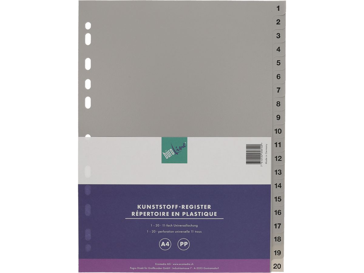 BÜROLINE Registro PP A4 40942 grigio 1-20 (7612532058140)